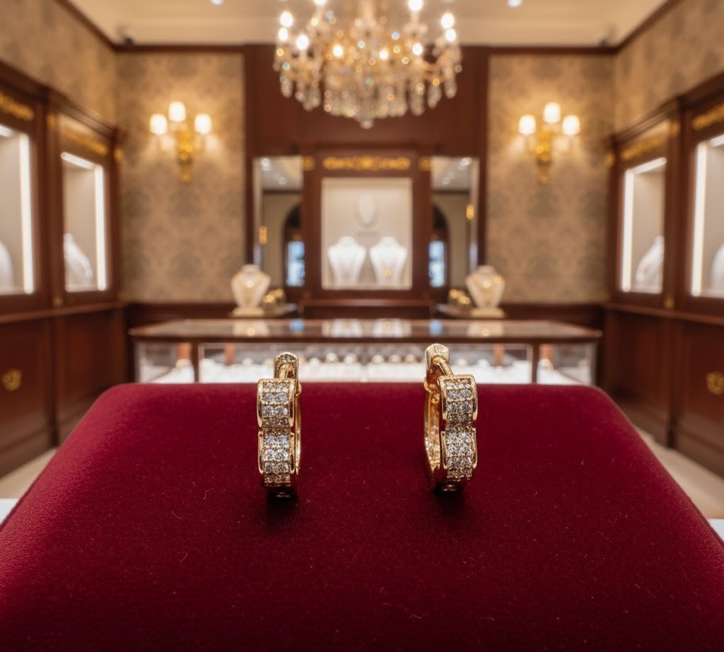 Gold-Plated Micro-Pave Crystal Huggie Hoop Earrings for Women – Classic Luxury Daily Wear