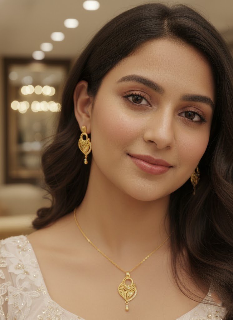 Modern 1 Gram Gold Plated Abstract Teardrop Pendant Set with Intricate Jali and Stone Work