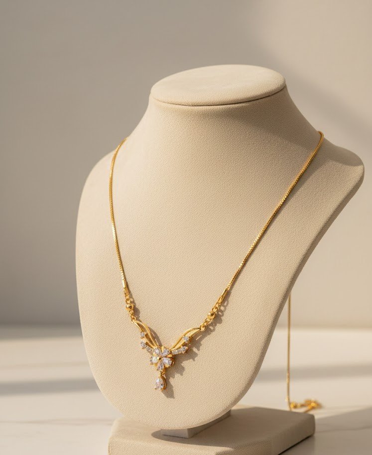 Geometric Mesh V-Necklace with Dainty Gold Ball Accents | Minimalist Gold-Plated AD Jewelry for Everyday Wear