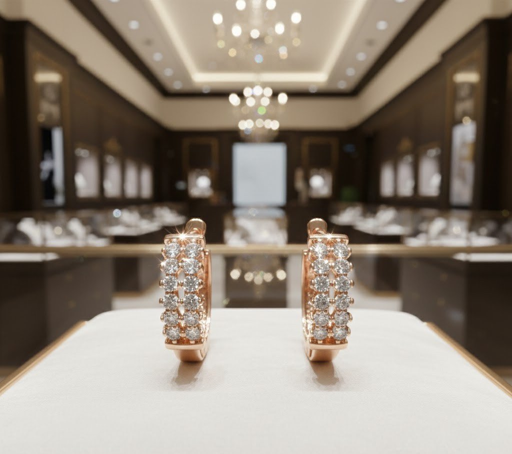 Rose Gold Plated Crystal Encrusted Small Huggie Hoop Earrings