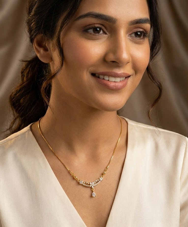 Premium Gold-Plated American Diamond (AD) Floral Pendant Necklace for Women & Girls | Minimalist Daily Wear Chain