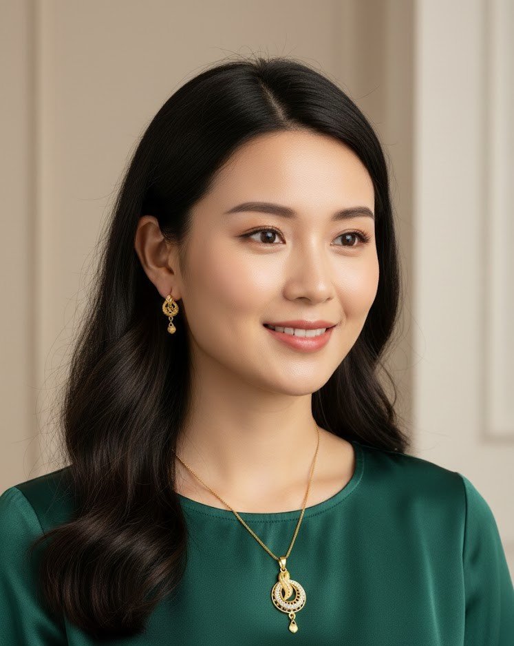 Elegant 1 Gram Gold Plated Leaf & Circle Pendant Set with Sparkling CZ Stones – Designer Jewelry Set with Matching Drop Earrings