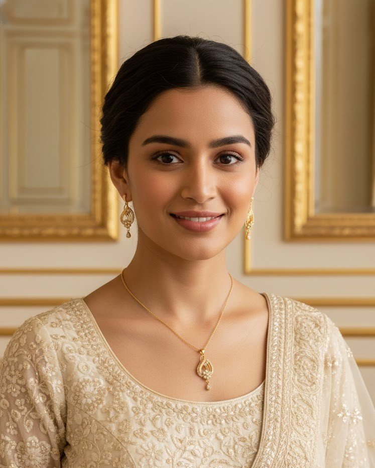 1-Gram Gold Plated Floral Pendant Necklace Set with Matching Drop Earrings for Women & Girls