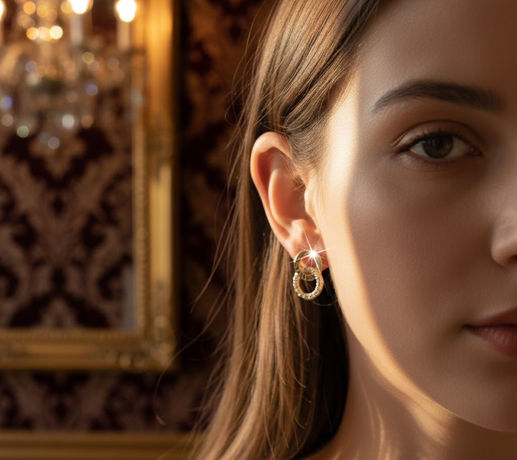 Gold-Toned Greek Key Design Dual Loop Studs – Elegant Party Wear Earrings